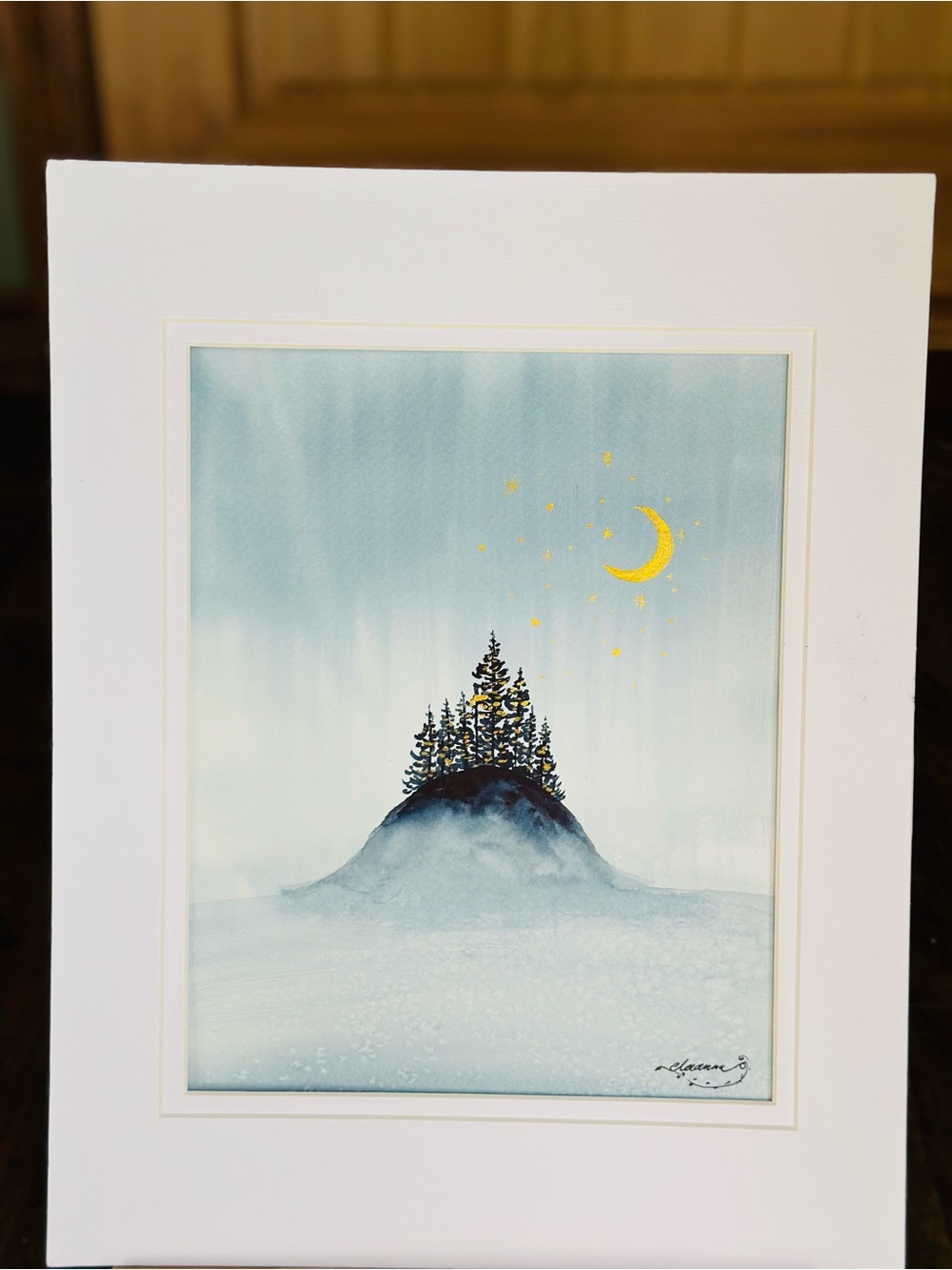 Handmade New Watercolor Painting: Moon over a Hill - Picture 3 of 6